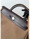 HERMES Herbag PM 31 Brown Canvas with Dark Brown Calfskin Leather & PHW – Shoulder Bag Type (Stamp Y - Year 2020)