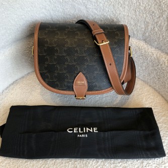 CELINE Medium Folco Crossbody Bag in Triomphe Canvas & Calfskin – GHW