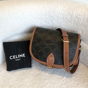 CELINE Medium Folco Crossbody Bag in Triomphe Canvas & Calfskin – GHW