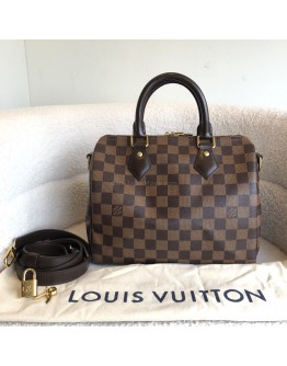 LOUIS VUITTON Damier Ebene Speedy Bandouliere 25 Handbag – GHW (Microchip)