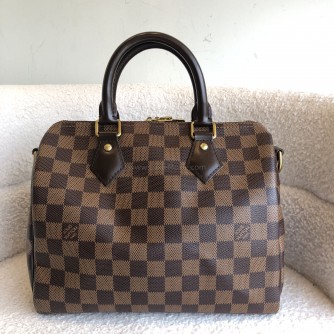 LOUIS VUITTON Damier Ebene Speedy Bandouliere 25 Handbag – GHW (Microchip)