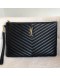 YVES SAINT LAURENT Monogram Chevron Quilted Clutch in Black Calfskin – GHW