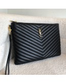YVES SAINT LAURENT Monogram Chevron Quilted Clutch in Black Calfskin – GHW
