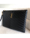 YVES SAINT LAURENT Monogram Chevron Quilted Clutch in Black Calfskin – GHW