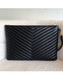 YVES SAINT LAURENT Monogram Chevron Quilted Clutch in Black Calfskin – GHW