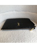 YVES SAINT LAURENT Monogram Chevron Quilted Clutch in Black Calfskin – GHW