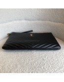 YVES SAINT LAURENT Monogram Chevron Quilted Clutch in Black Calfskin – GHW