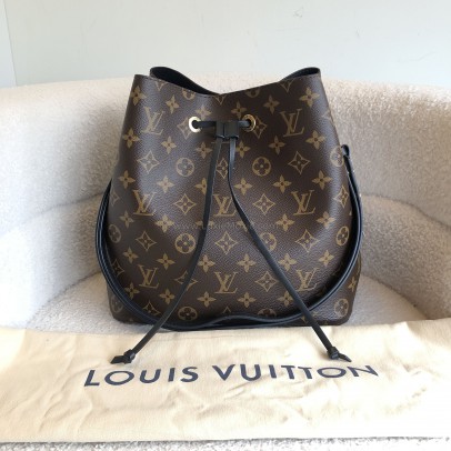 LOUIS VUITTON Monogram NeoNoe MM Drawstring Bucket Bag in Black – GHW (Microchip)