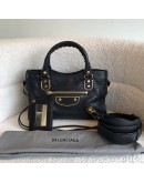BALENCIAGA Mini City Bag with Shoulder Strap in Black Calfskin – GHW