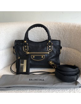 BALENCIAGA Mini City Bag with Shoulder Strap in Black Calfskin – GHW