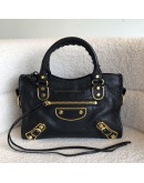 BALENCIAGA Mini City Bag with Shoulder Strap in Black Calfskin – GHW