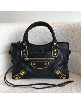 BALENCIAGA Mini City Bag with Shoulder Strap in Black Calfskin – GHW