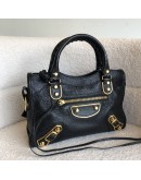 BALENCIAGA Mini City Bag with Shoulder Strap in Black Calfskin – GHW