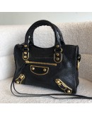 BALENCIAGA Mini City Bag with Shoulder Strap in Black Calfskin – GHW