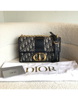 CHRISTIAN DIOR 30 Montaigne Chain Bag in Blue Oblique Jacquard - Antique Gold Hardware (Year 2021)