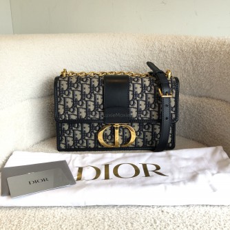 CHRISTIAN DIOR 30 Montaigne Chain Bag in Blue Oblique Jacquard - Antique Gold Hardware (Year 2021)