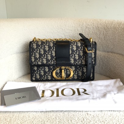 CHRISTIAN DIOR 30 Montaigne Chain Bag in Blue Oblique Jacquard - Antique Gold Hardware (Year 2021)
