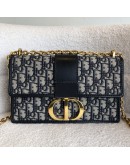 CHRISTIAN DIOR 30 Montaigne Chain Bag in Blue Oblique Jacquard - Antique Gold Hardware (Year 2021)