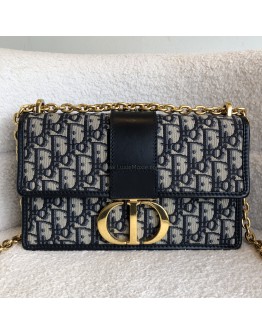 CHRISTIAN DIOR 30 Montaigne Chain Bag in Blue Oblique Jacquard - Antique Gold Hardware (Year 2021)