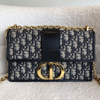 CHRISTIAN DIOR 30 Montaigne Chain Bag in Blue Oblique Jacquard - Antique Gold Hardware (Year 2021)