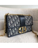 CHRISTIAN DIOR 30 Montaigne Chain Bag in Blue Oblique Jacquard - Antique Gold Hardware (Year 2021)
