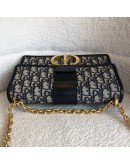 CHRISTIAN DIOR 30 Montaigne Chain Bag in Blue Oblique Jacquard - Antique Gold Hardware (Year 2021)