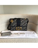 CHRISTIAN DIOR 30 Montaigne Bag in Blue Oblique Jacquard - Antique Gold Hardware (Year 2021)