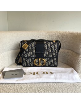 CHRISTIAN DIOR 30 Montaigne Bag in Blue Oblique Jacquard - Antique Gold Hardware (Year 2021)