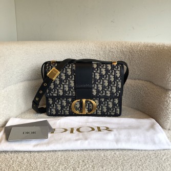 CHRISTIAN DIOR 30 Montaigne Bag in Blue Oblique Jacquard - Antique Gold Hardware (Year 2021)