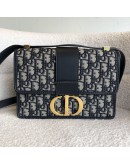 CHRISTIAN DIOR 30 Montaigne Bag in Blue Oblique Jacquard - Antique Gold Hardware (Year 2021)