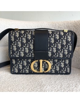 CHRISTIAN DIOR 30 Montaigne Bag in Blue Oblique Jacquard - Antique Gold Hardware (Year 2021)