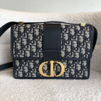 CHRISTIAN DIOR 30 Montaigne Bag in Blue Oblique Jacquard - Antique Gold Hardware (Year 2021)