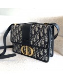CHRISTIAN DIOR 30 Montaigne Bag in Blue Oblique Jacquard - Antique Gold Hardware (Year 2021)