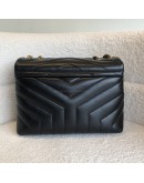 YVES SAINT LAURENT Monogram Small LouLou in Black Chevron Quilted Leather – GHW (Year 2021)