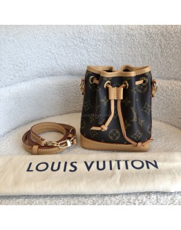 LOUIS VUITTON Monogram Nano Noe Bucket Bag with Shoulder Strap – GHW (Microchip) 