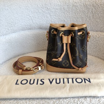 LOUIS VUITTON Monogram Nano Noe Bucket Bag with Shoulder Strap – GHW (Microchip) 
