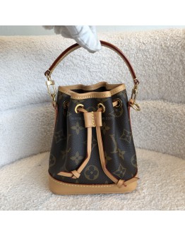 LOUIS VUITTON Monogram Nano Noe Bucket Bag with Shoulder Strap – GHW (Microchip) 
