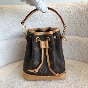 LOUIS VUITTON Monogram Nano Noe Bucket Bag with Shoulder Strap – GHW (Microchip) 
