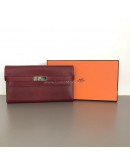 HERMES Kelly Long Wallet in Maroon Box Calf Leather – PHW (Stamp Square O – Year 2011)