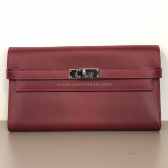 HERMES Kelly Long Wallet in Maroon Box Calf Leather – PHW (Stamp Square O – Year 2011)