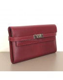 HERMES Kelly Long Wallet in Maroon Box Calf Leather – PHW (Stamp Square O – Year 2011)