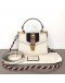 GUCCI Sylvie Mini Top Handle Bag in Off White Calfskin with Twisted Web Strap & Leather Strap – GHW