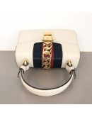 GUCCI Sylvie Mini Top Handle Bag in Off White Calfskin with Twisted Web Strap & Leather Strap – GHW