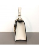 GUCCI Sylvie Mini Top Handle Bag in Off White Calfskin with Twisted Web Strap & Leather Strap – GHW