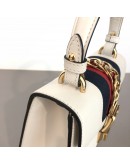 GUCCI Sylvie Mini Top Handle Bag in Off White Calfskin with Twisted Web Strap & Leather Strap – GHW