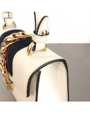 GUCCI Sylvie Mini Top Handle Bag in Off White Calfskin with Twisted Web Strap & Leather Strap – GHW