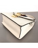 GUCCI Sylvie Mini Top Handle Bag in Off White Calfskin with Twisted Web Strap & Leather Strap – GHW