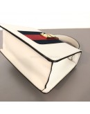 GUCCI Sylvie Mini Top Handle Bag in Off White Calfskin with Twisted Web Strap & Leather Strap – GHW
