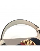 GUCCI Sylvie Mini Top Handle Bag in Off White Calfskin with Twisted Web Strap & Leather Strap – GHW