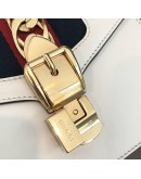 GUCCI Sylvie Mini Top Handle Bag in Off White Calfskin with Twisted Web Strap & Leather Strap – GHW